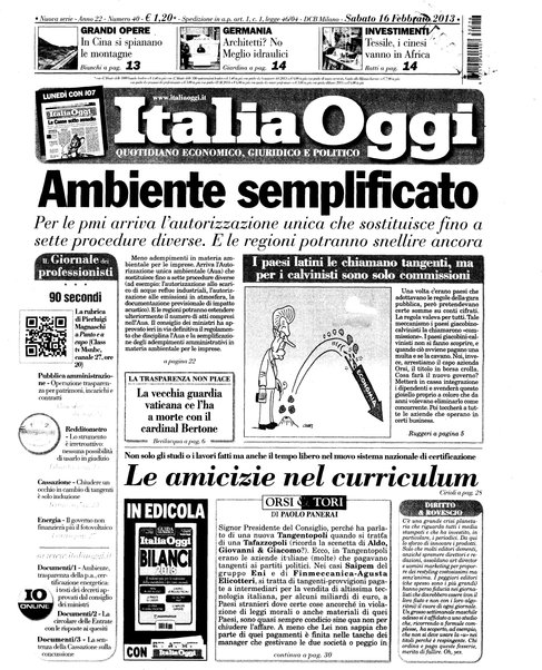 Italia oggi : quotidiano di economia finanza e politica